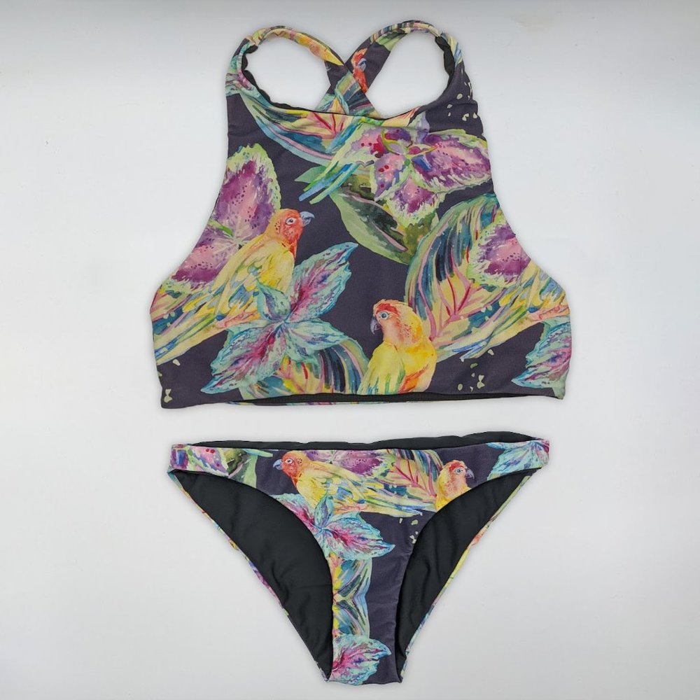 Bird print swimsuit bikini reversible